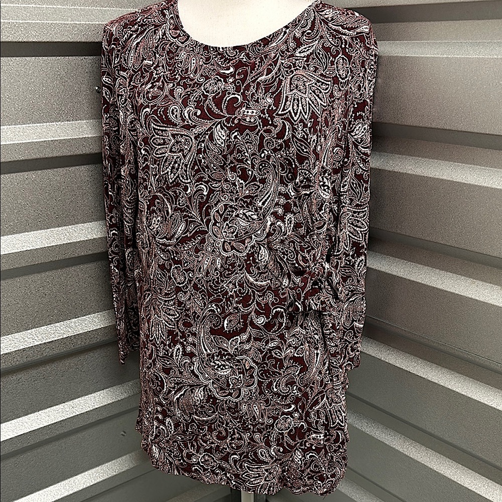 Liz Claiborne Career Women Y2K Long Sleeve Paisley Top Size XL Side Tie Casual - Picture 3 of 9